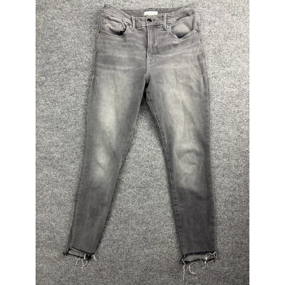 Good American Skinny Jeans Women's 6/28 Gray Denim Raw Hem Hi Rise Ankle